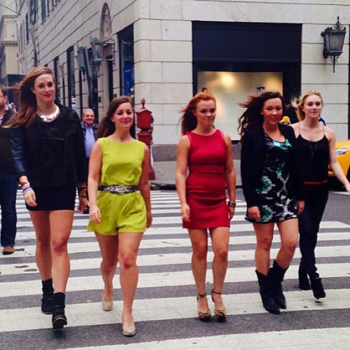 Female Buckwild cast Anna Davis, Katie Saria, Cara Parrish, Ashley Whitt and Shae Bradley film in New York City in October 2013