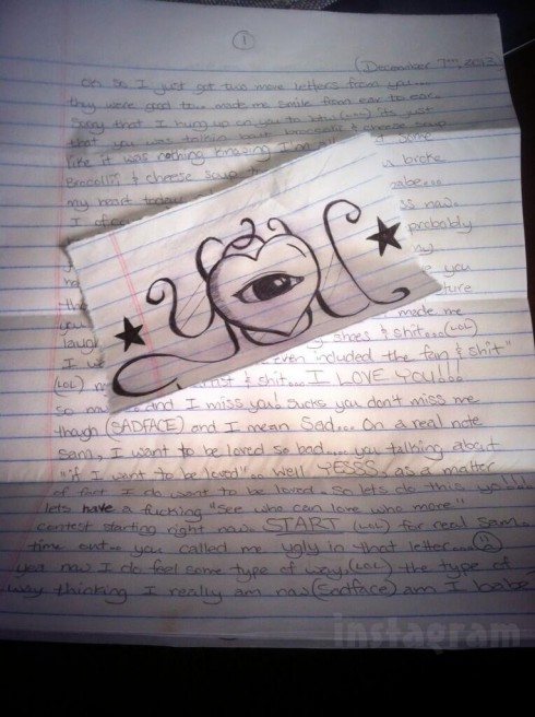 Love letter written by Courtland Rogers while in prison to girlfriend Samantha Ferrell