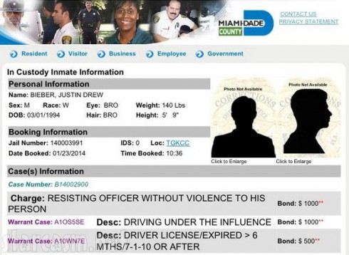 Justin Bieber Arrest Booking