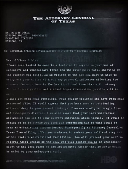True Detective Letter from the Texas Attorney General David Smith to Rust Cohle