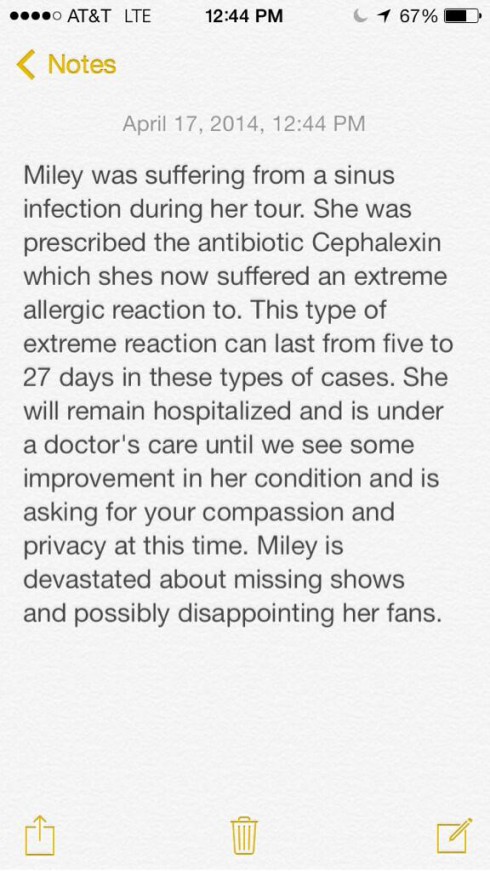 Miley Cyrus Health Statement