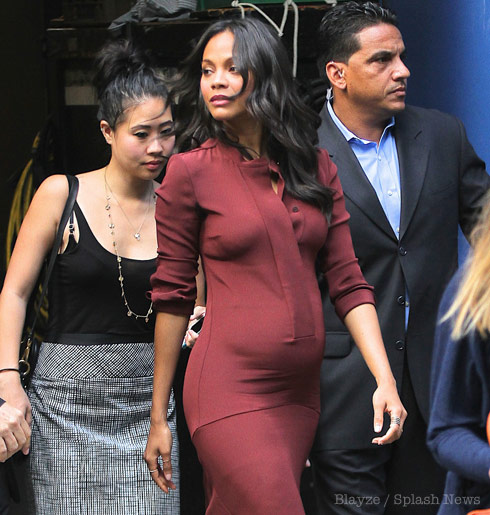 PHOTOS Zoe Saldana shows off baby bump for GMA appearance