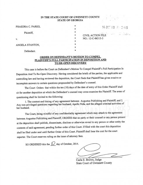 Phaedra Parks 2nd deposition court order document