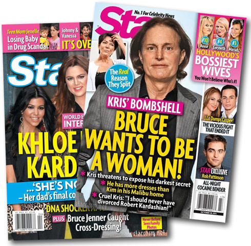 Star magazine articles about Bruce Jenner being transgender, the transvestite dates back to 2012 * starcasm.net