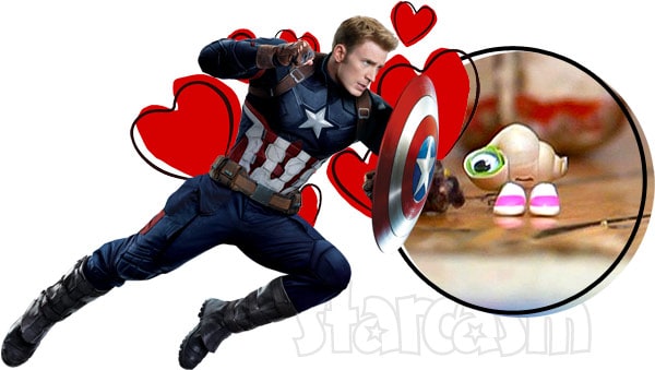 Marcel the Shell and Captain America aka Jenny Slate and Chris Evans
