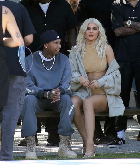 Kim Kardashian and Kylie Jenner all watching Kanye West's fashion show in NYC on the Hudson River