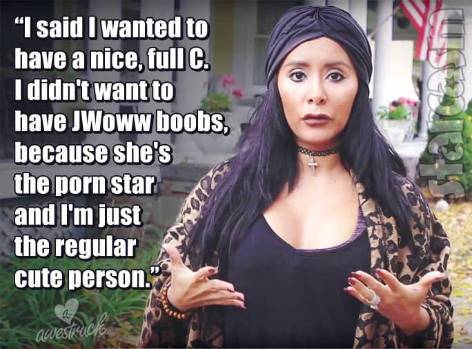 Snooki - VIDEO Snooki reveals boob job to JWoww and the rest of us ...