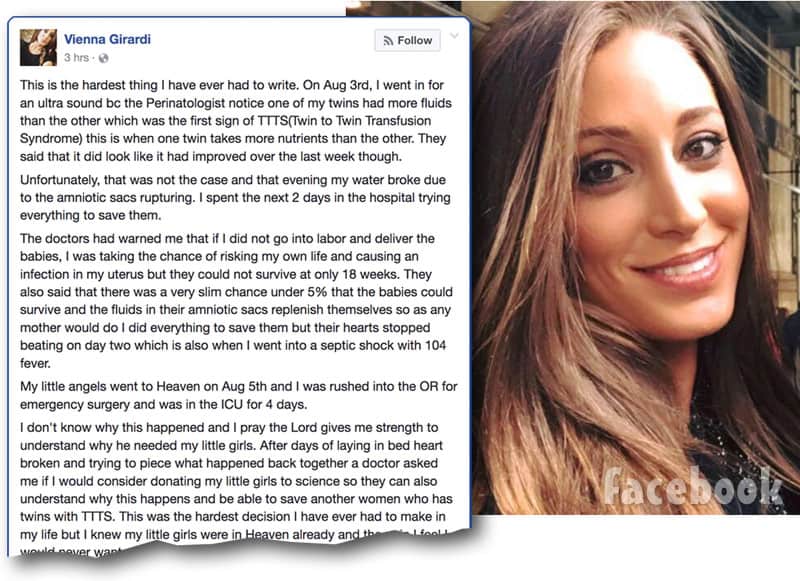 Vienna Girardi miscarriage Facebook post