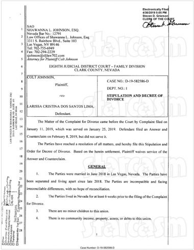 Colt and Larissa final divorce documents page 1