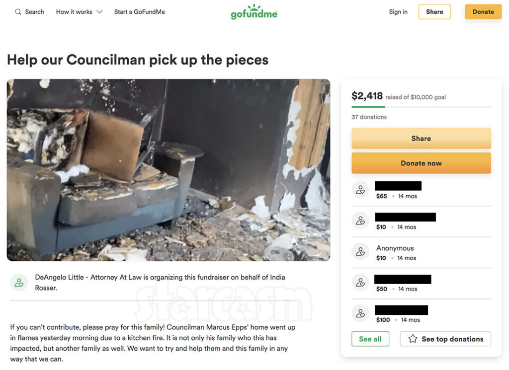 Marcus Epps GoFundMe house fire