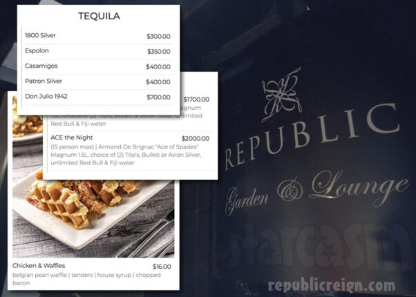 Southern Hospitality Republic Garden and Lounge drink and food menus