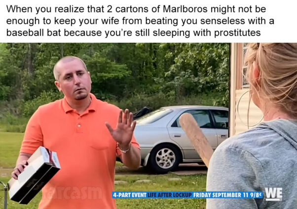 Love After Lockup Tony and Angela cigarettes and baseball bat