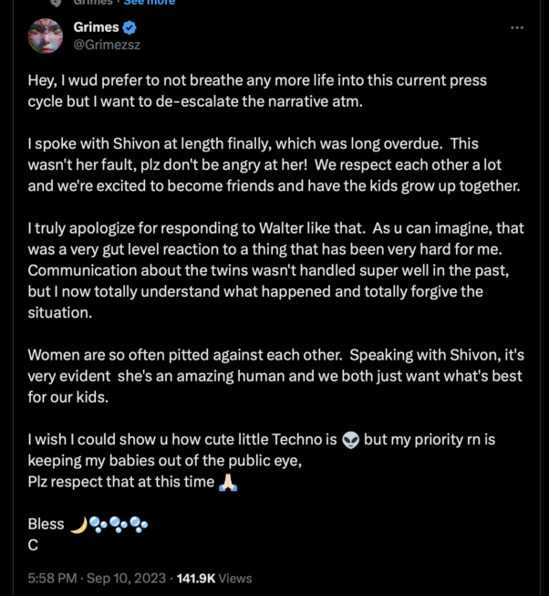 Grimes' statement on Shivon