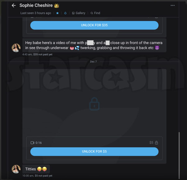 Sophie Cheshire OnlyFans account screen cap