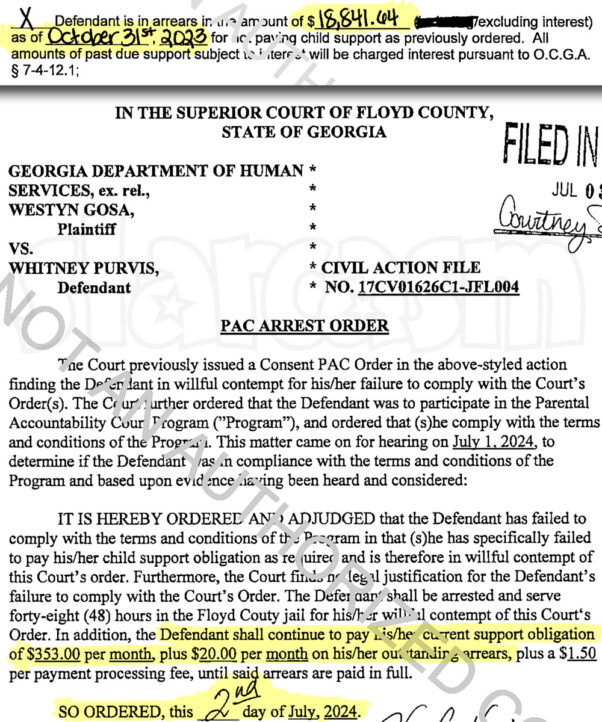 Whitney Purvis unpaid child support How much does Whitney Purvis owe Weston Gosa in unpaid child support?