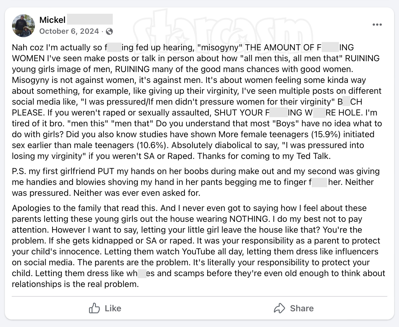 90 Day Fiancé The Other Way Kimberly Rochelle's boyfriend Mickel's Facebook post about misogyny