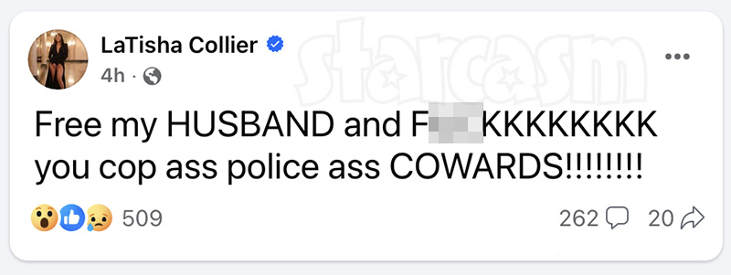 LaTisha Collier posts on Facebook after her husband Keith Collier arrested