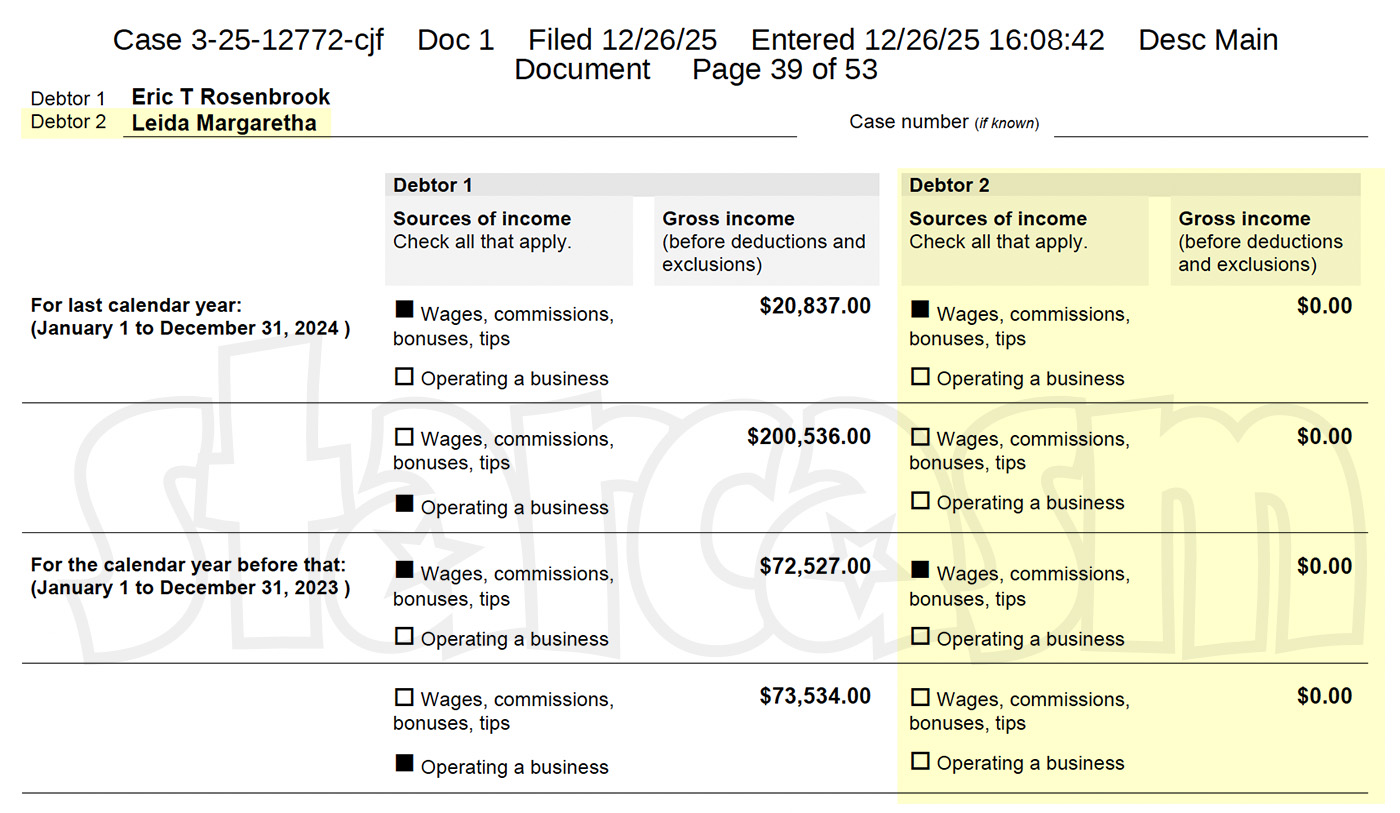 Leida Margaretha income in 2023 and 2024 from bankruptcy filing