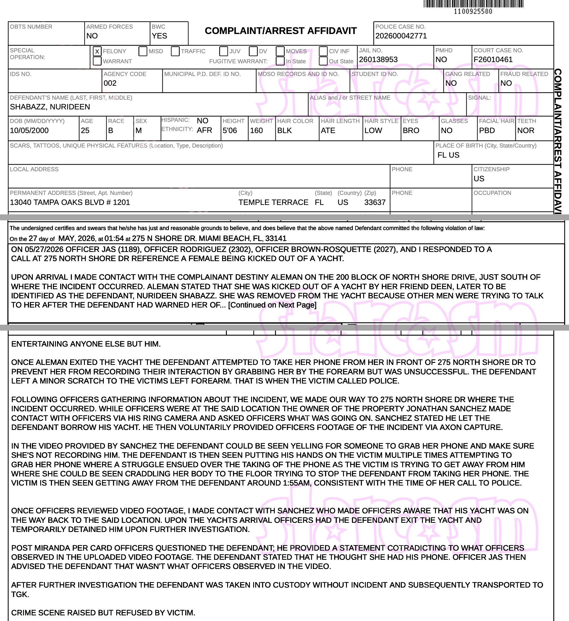 Nurideen Shabazz aka Deen the Great arrest report from felony robbery charge May 27, 2026