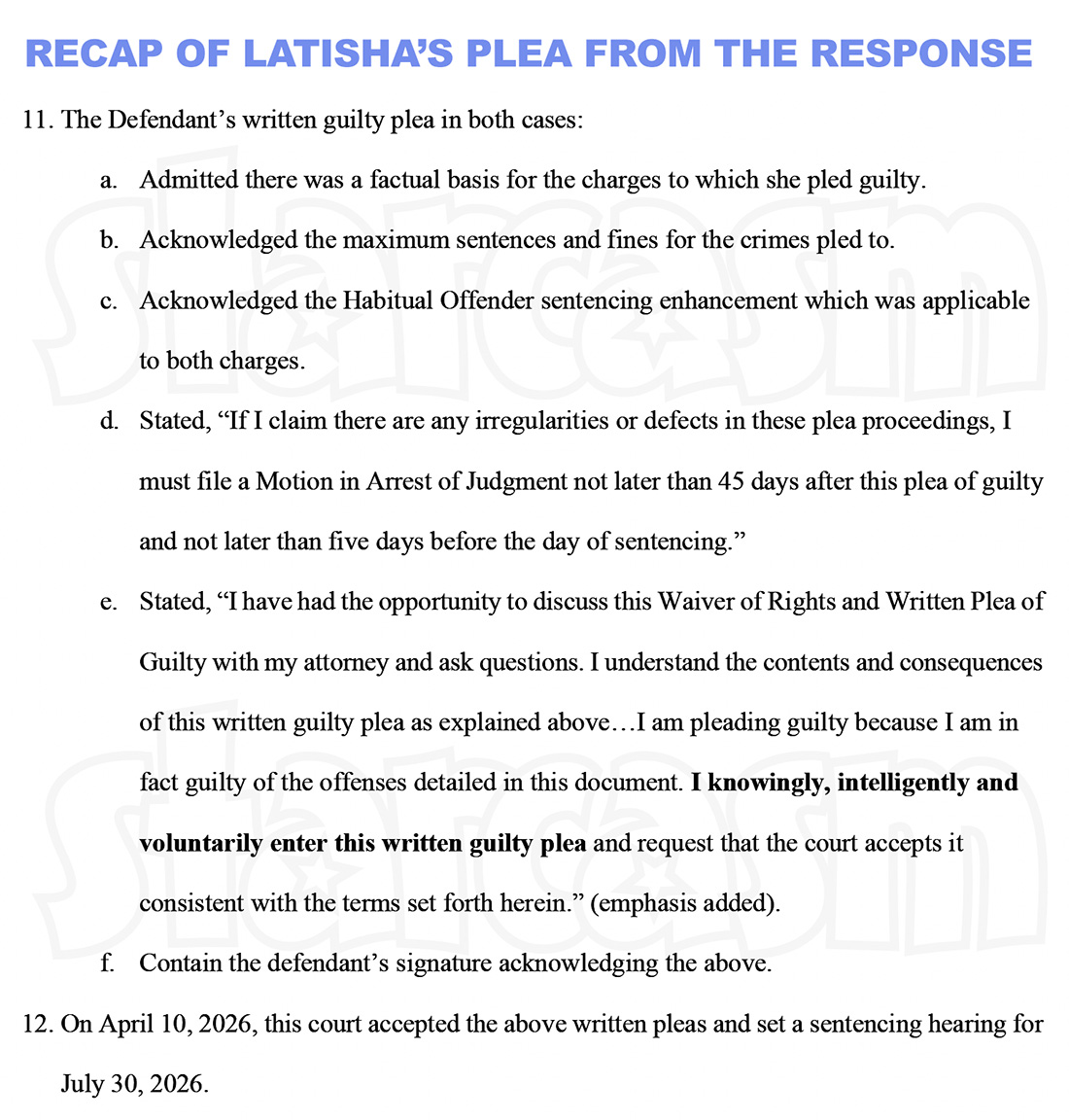 Details of LaTisha Collier's guilty plea.