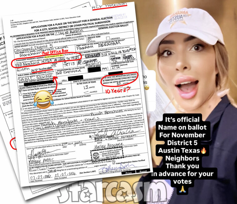 Farrah Abraham officially files to run for Austin City Council District 5 using a PO Box.