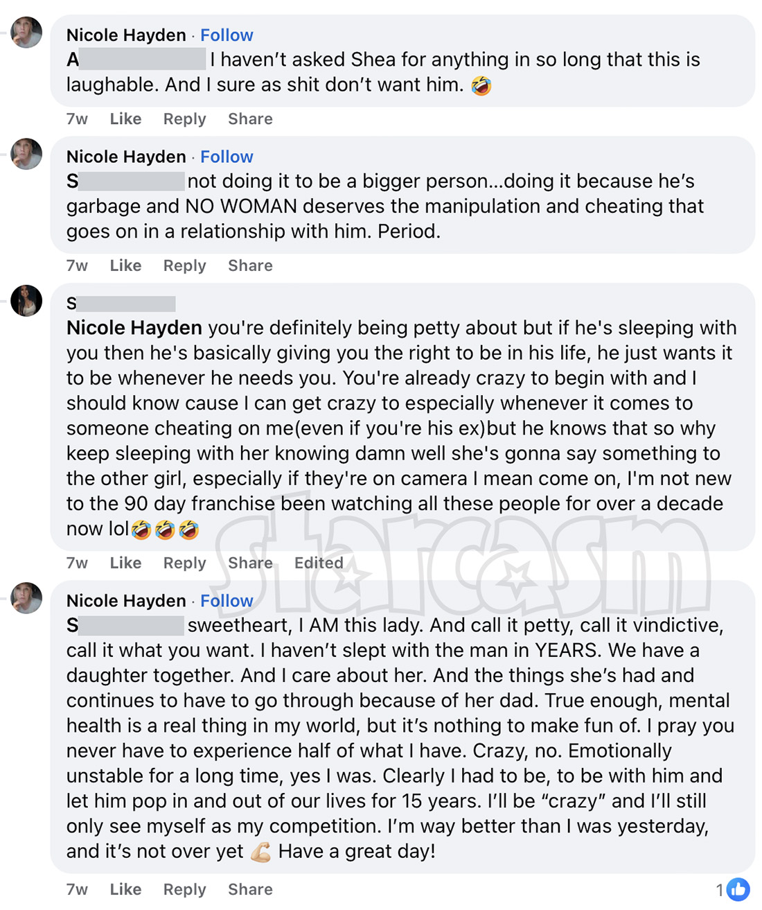 90 Day Fiancé star Shea McGuire's ex-wife Nicole Hayden goes off on Facebook.