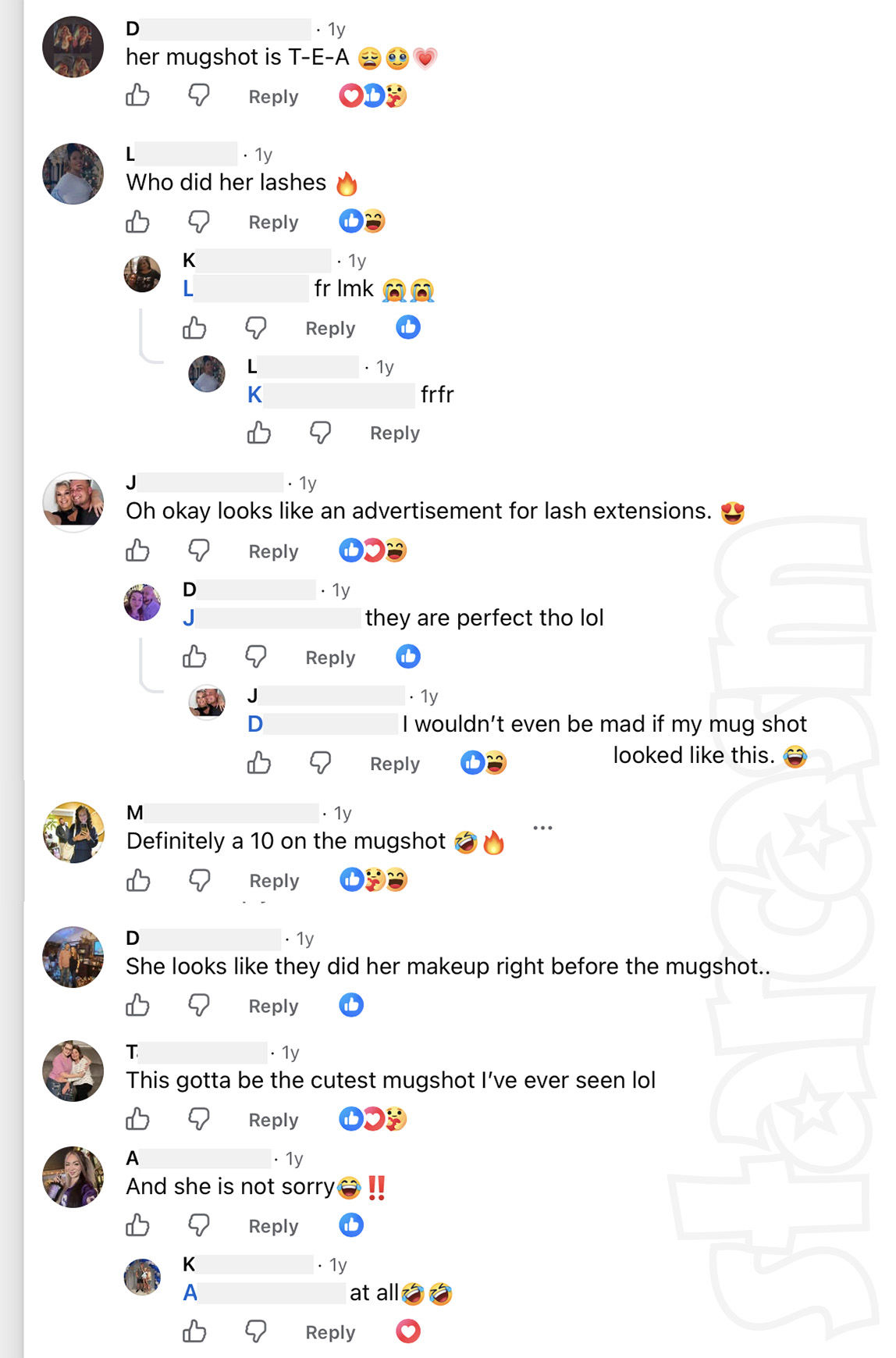 Facebook comments on the 2025 mug shot photo of Shea McGuire's daughter Madison