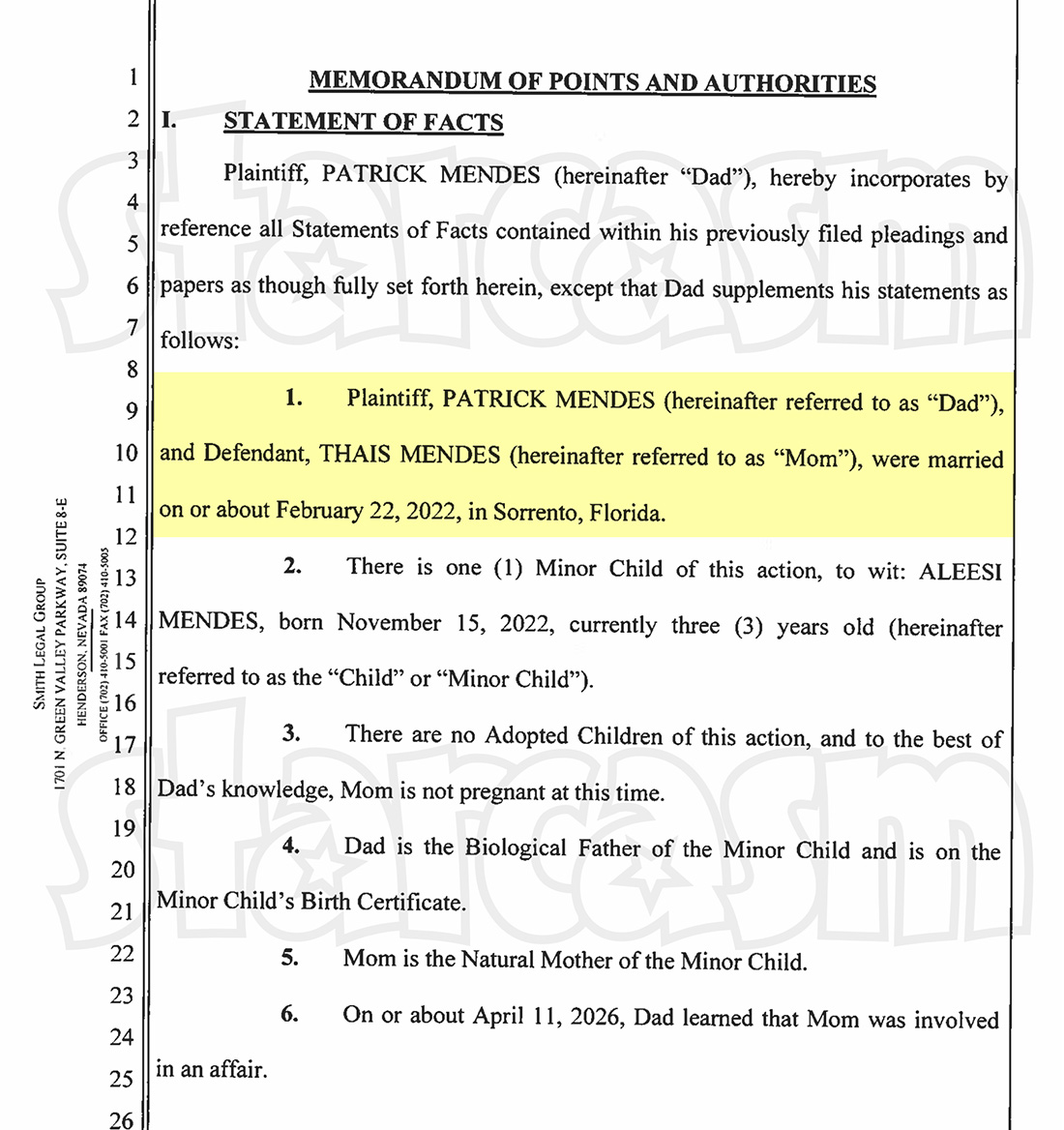 Patrick Mendes is called "Dad" and Thais Mendes is called "Mom" in a new court filing in the couple's divorce.
