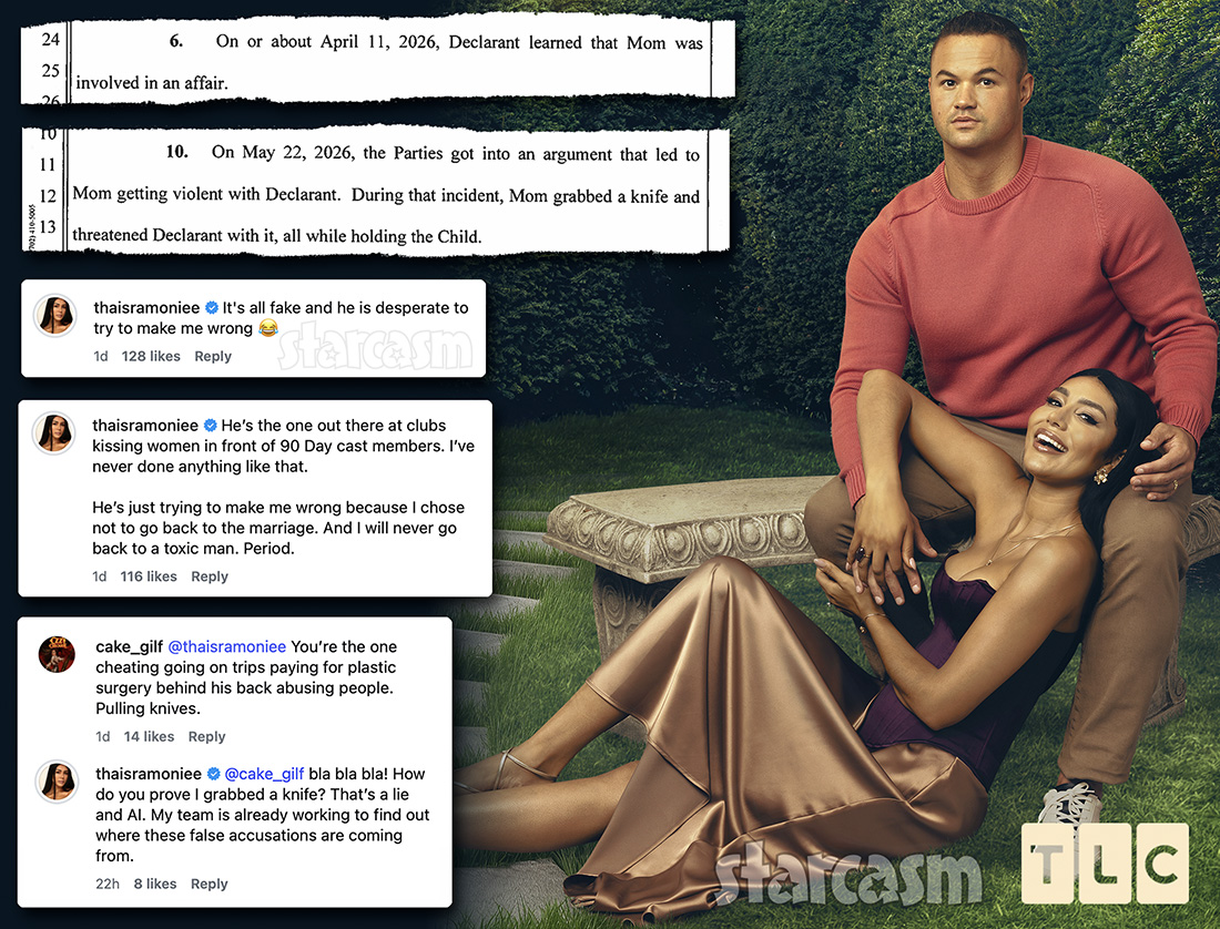 Thais Mendes responds to Patrick Mendes saying she had an affair and came after him with a knife while holding their daughter Aleesi.