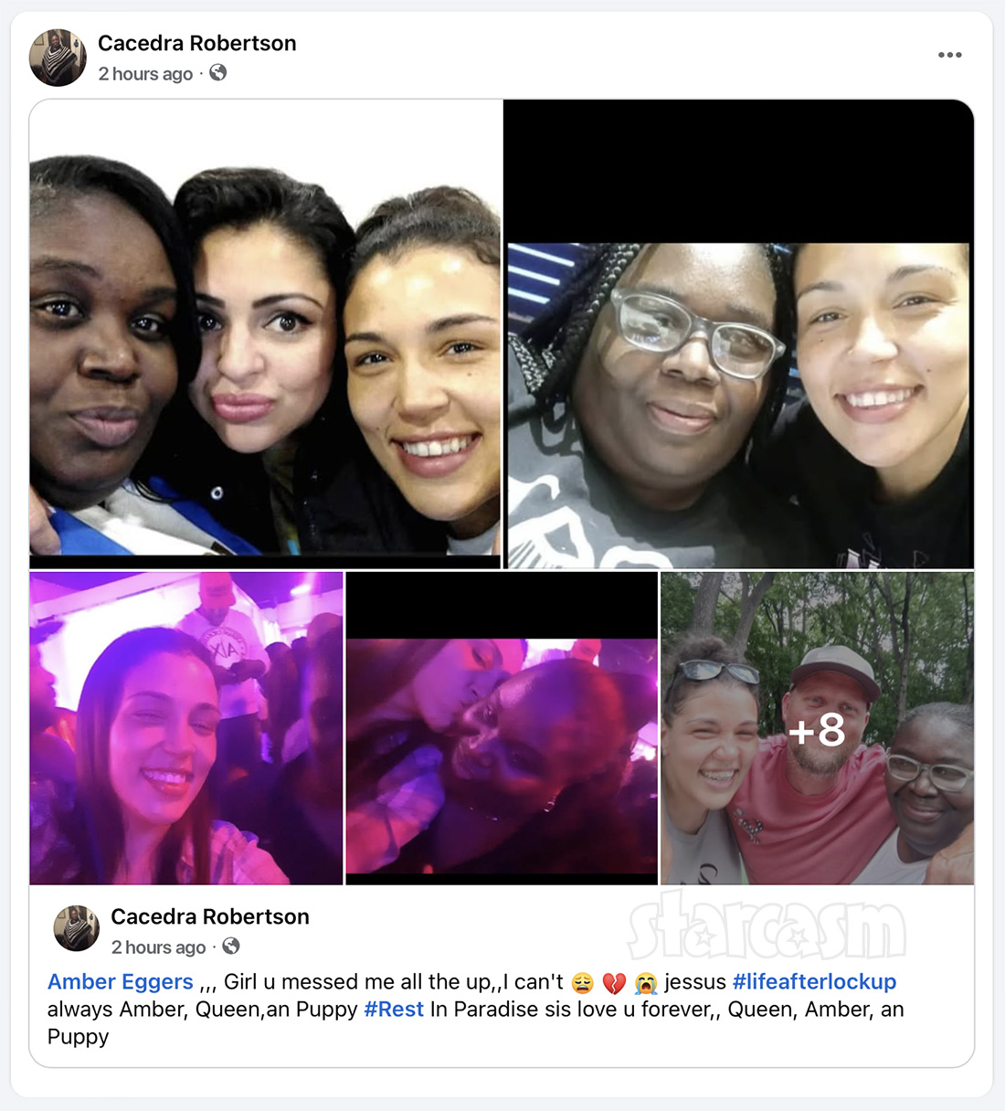 Queen (aka Cacedra) posts about the passing of her close friend Amber Eggers