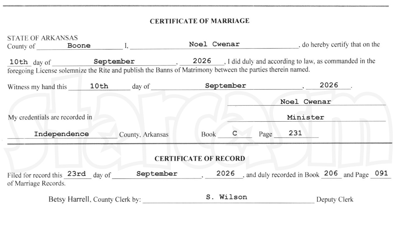 Johannah Duggar certificate of marriage