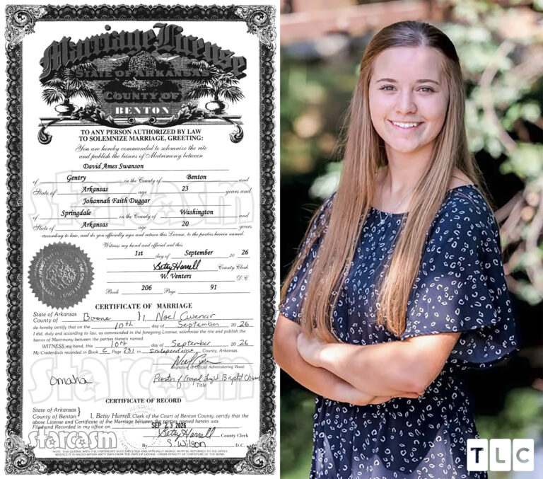 Johannah Duggar marriage certificate first shared by Starcasm