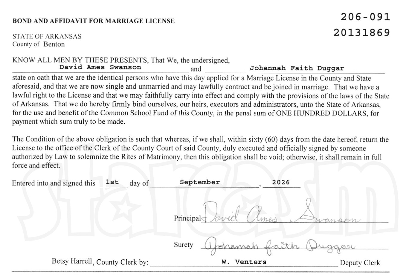 Johannah Duggar affidavit of marriage