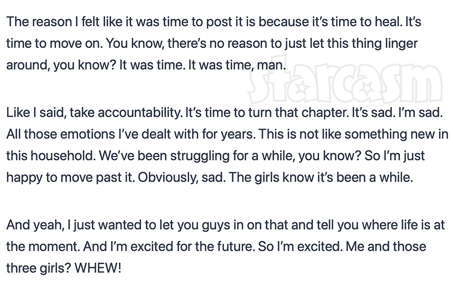 Cory Wharton quote after announcing split from Taylor Selfridge